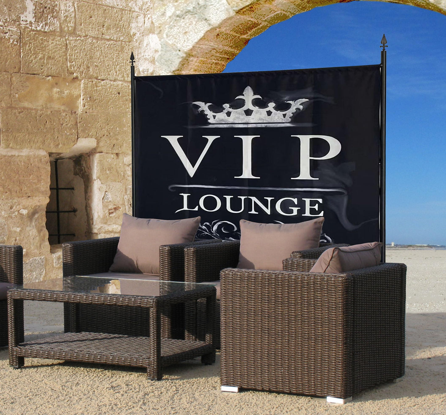 QUICK STAR Paravent 180 x 178 cm VIP Lounge Raumteiler Stellwand Trennwand Balkon Sichtschutz Dekowand Raumtrenner wasserfest