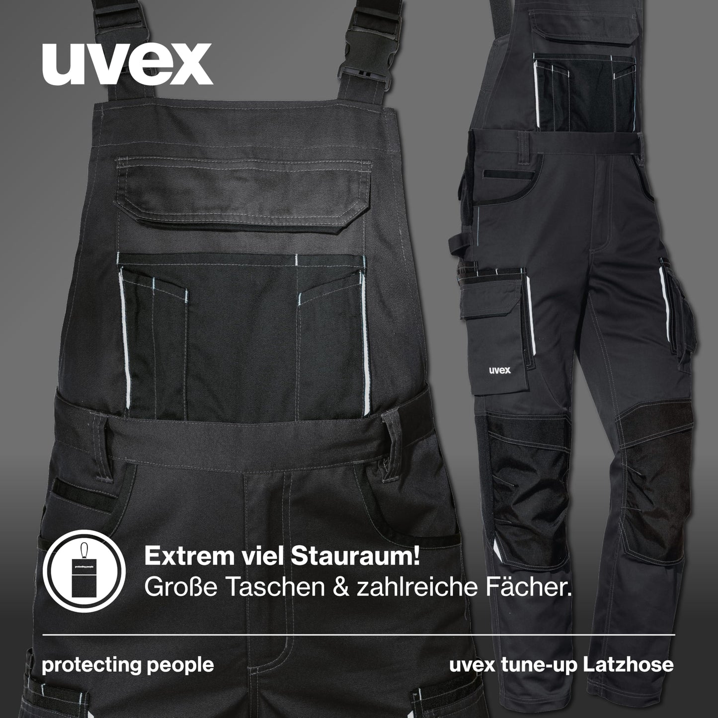 Uvex Tune-up Männer-Cargohose - Latz-Bundhose für die Arbeit - Schwarz - 52