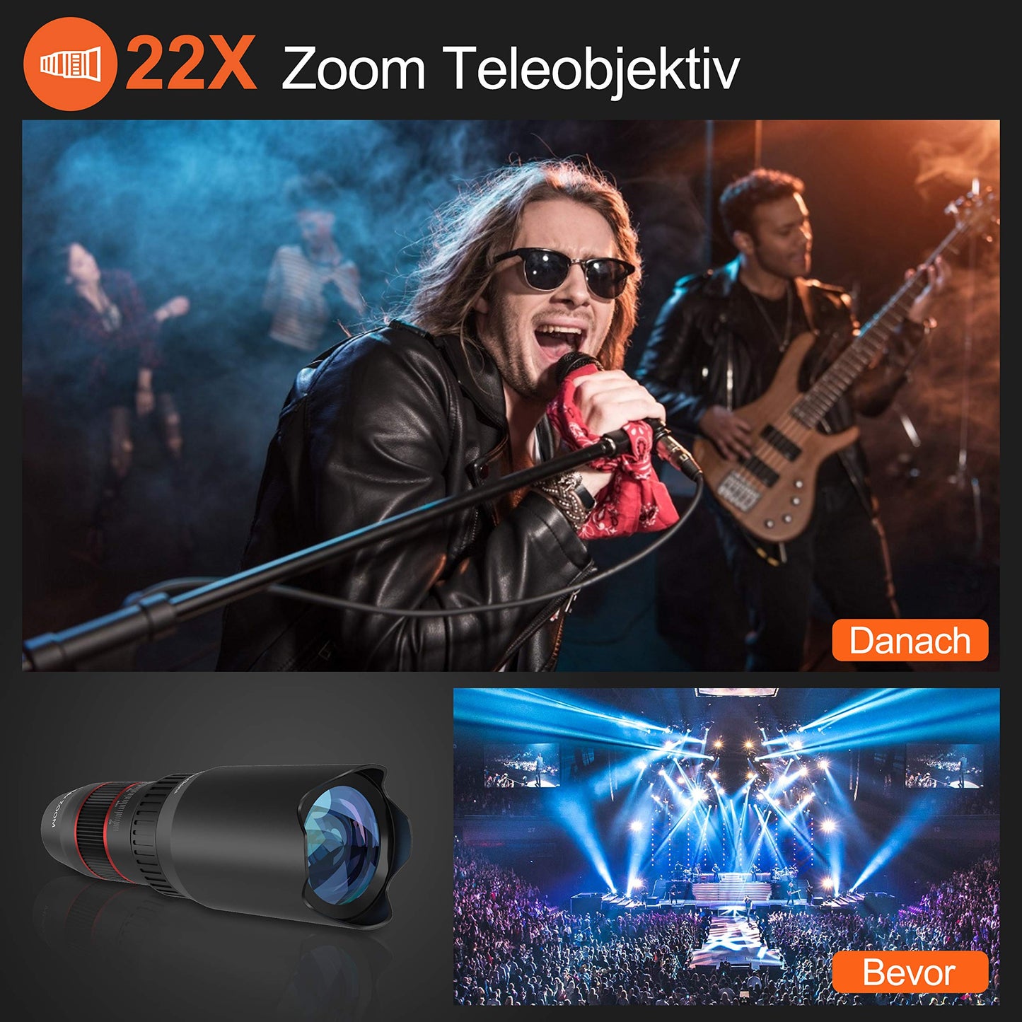 Selvim Handy Objektiv Linse Kit Lens Set 22X Teleobjektiv, 25X Makro Objektiv, 0,62X Weitwinkel, 235° Fischaugenobjektiv für iOS iPhone und meisten Android Smartphone Schwarz
