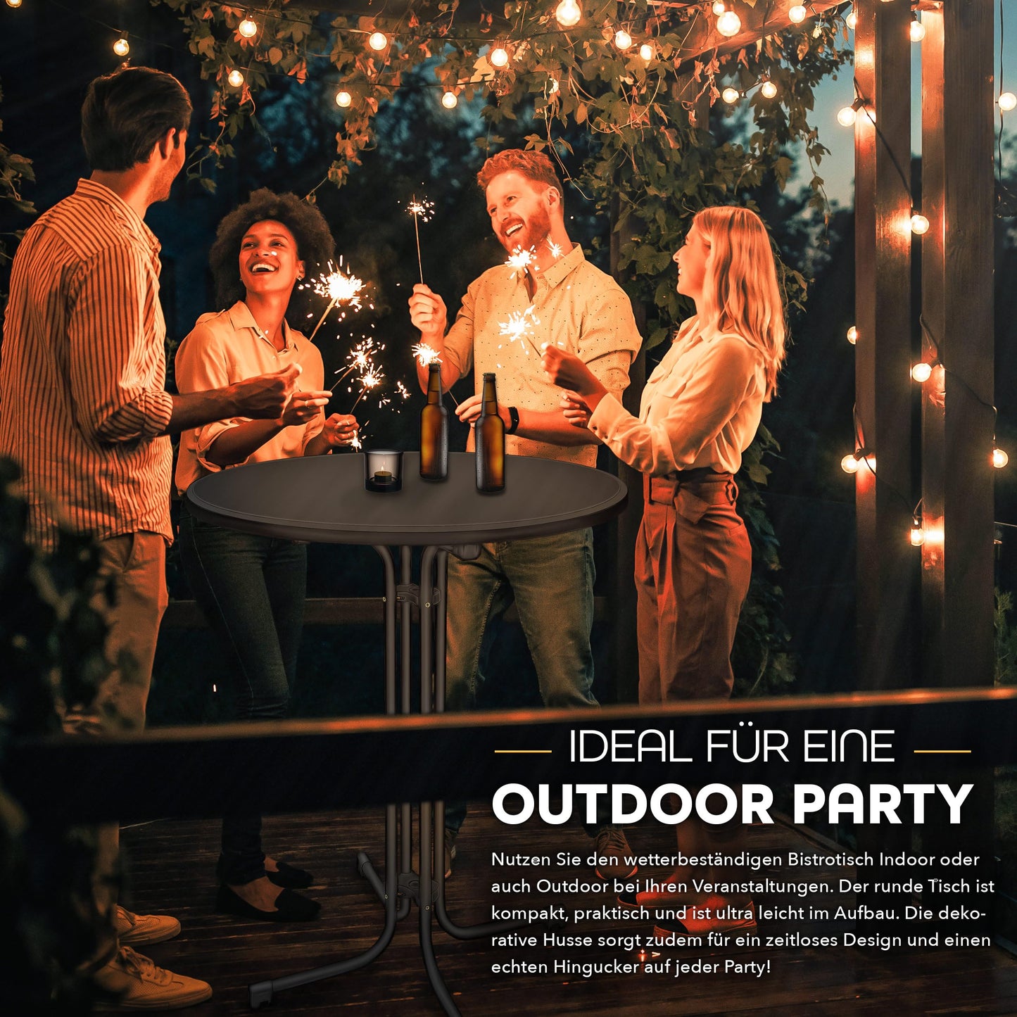 tillvex® Gastro Stehtisch klappbar 2er Set Ø80cm mit Husse | Bistrotisch FERTIG MONTIERT | Klapptisch rund - wetterfester Partytisch | Gartentisch Indoor & Outdoor