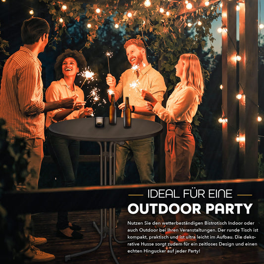 tillvex® Gastro Stehtisch klappbar 2er Set Ø80cm mit Husse | Bistrotisch FERTIG MONTIERT | Klapptisch rund - wetterfester Partytisch | Gartentisch Indoor & Outdoor