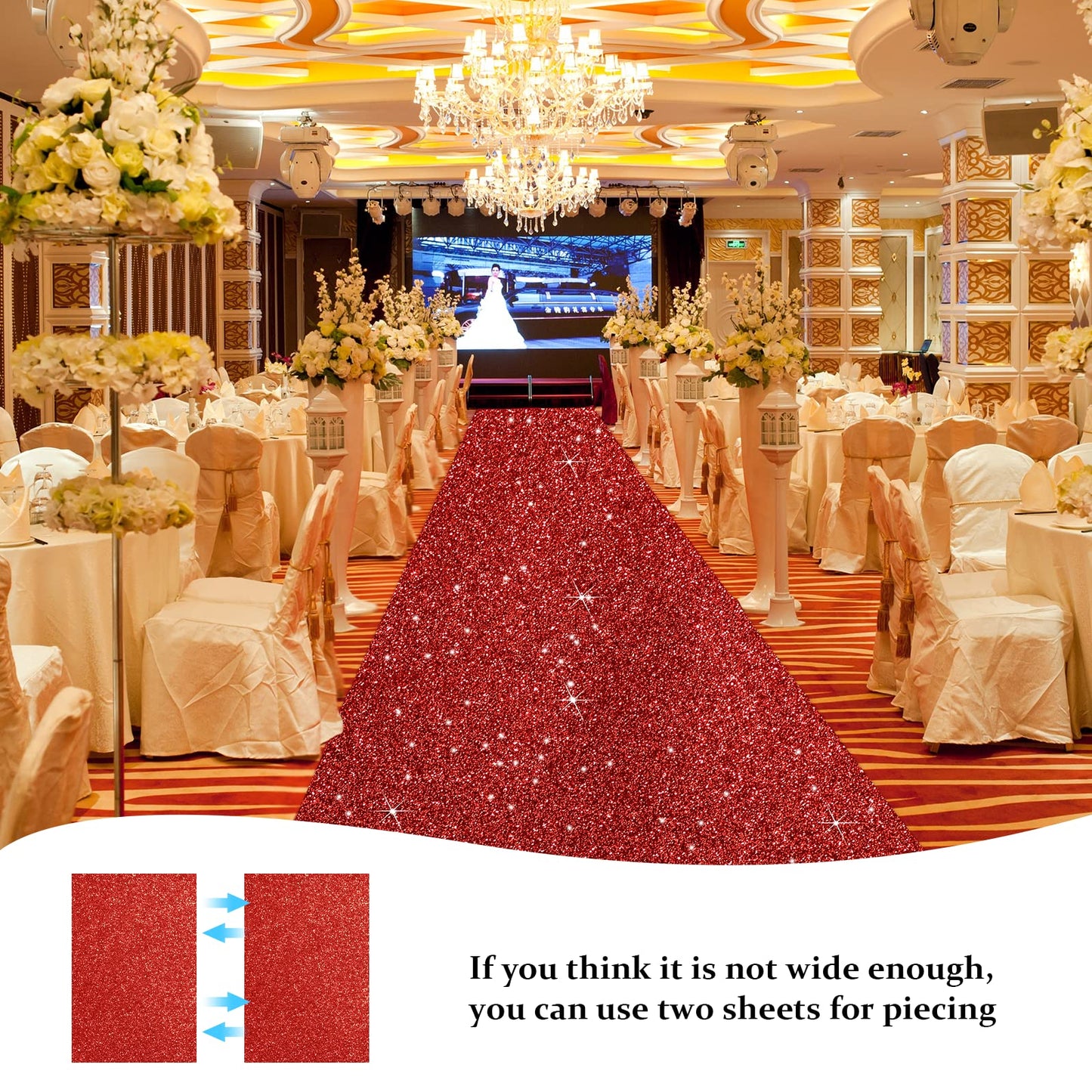 Tatuo 75 cm x 9,14 m Roter Teppich Läufer Hochzeit Teppich VIP Eventteppich mit Teppich Klebeband 55 GSM Dicke Flur Teppich für Weihnachten Verlobung Innen Draußen Kirche Deko (Glitzer Rot)