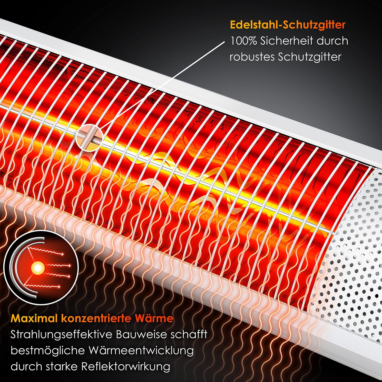 KESSER® Infrarot Heizstrahler 3000W IR-Gastro-Bar Inkl. LED Licht Terrassenstrahler Mit WiFi & Fernbedienung inkl. Schutzhülle Infrarotstrahler Quarzstrahler Terrassenheizer Wand-Heizstrahler