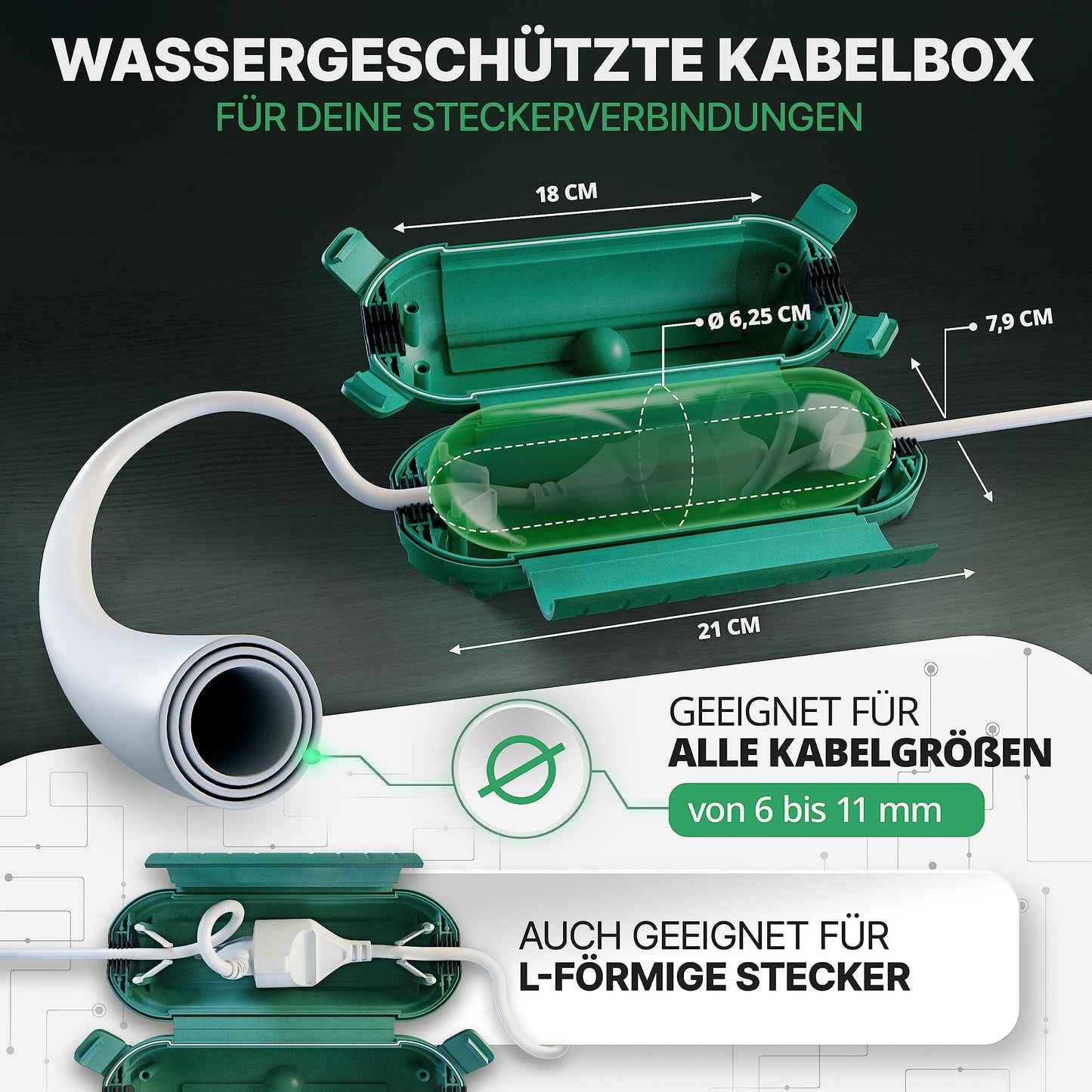 Adlerfokus Kabelbox wasserdicht IP44 [Das Original] Safe Box - Sicherheitsbox - Outdoor Box wasserdicht - Steckerschutz aussen wasserdicht - Wetterfeste Elektrobox - Schutzbox