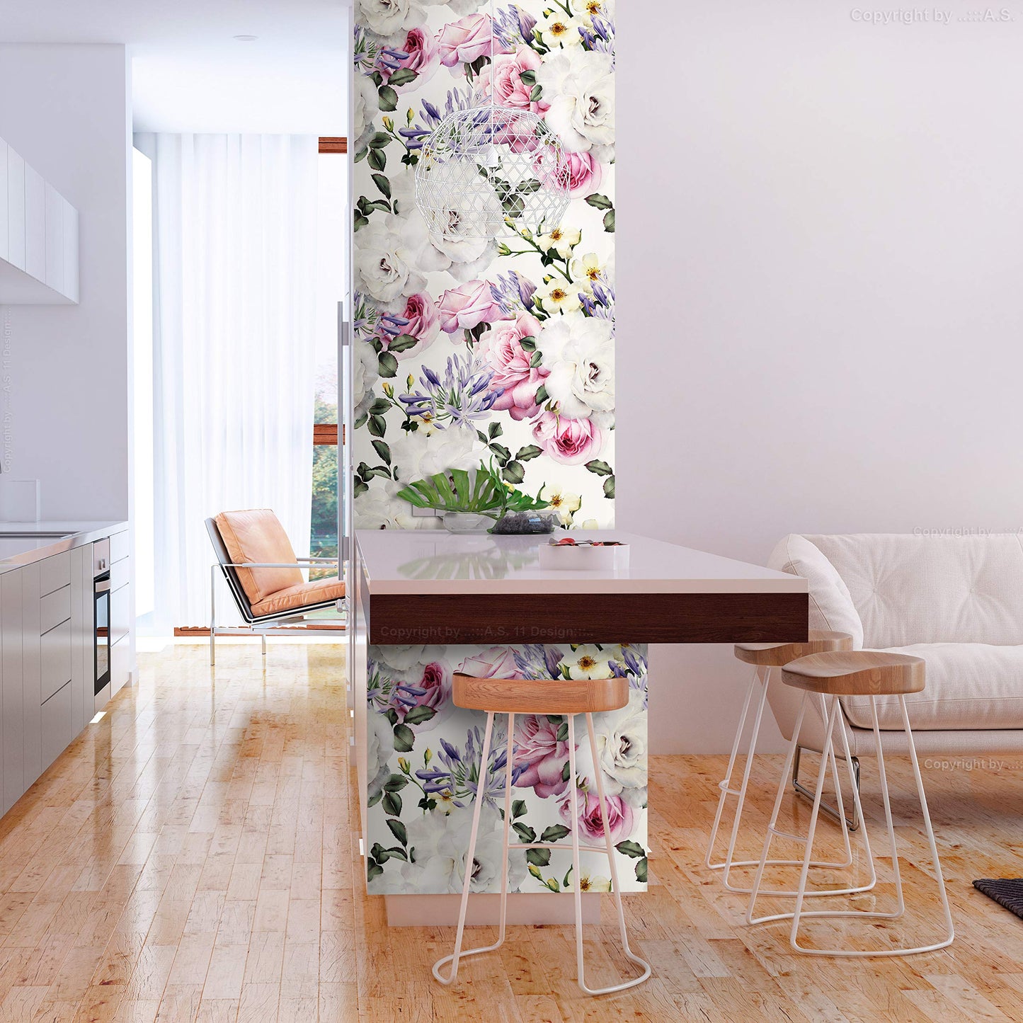 murando - Tapete selbstklebend 10m Wandtattoo dekorative Möbelfolie Dekorfolie Fotofolie Panel Wandaufkleber Wandposter Wandsticker - Blumen Rosen f-B-0263-j-b