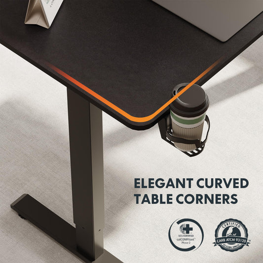 SANODESK L-förmiger Höhenverstellbarer Schreibtisch Elektrisch, 160 x 75 cm mit Speicherfunktion und Haken, Schwarz für Homeoffice