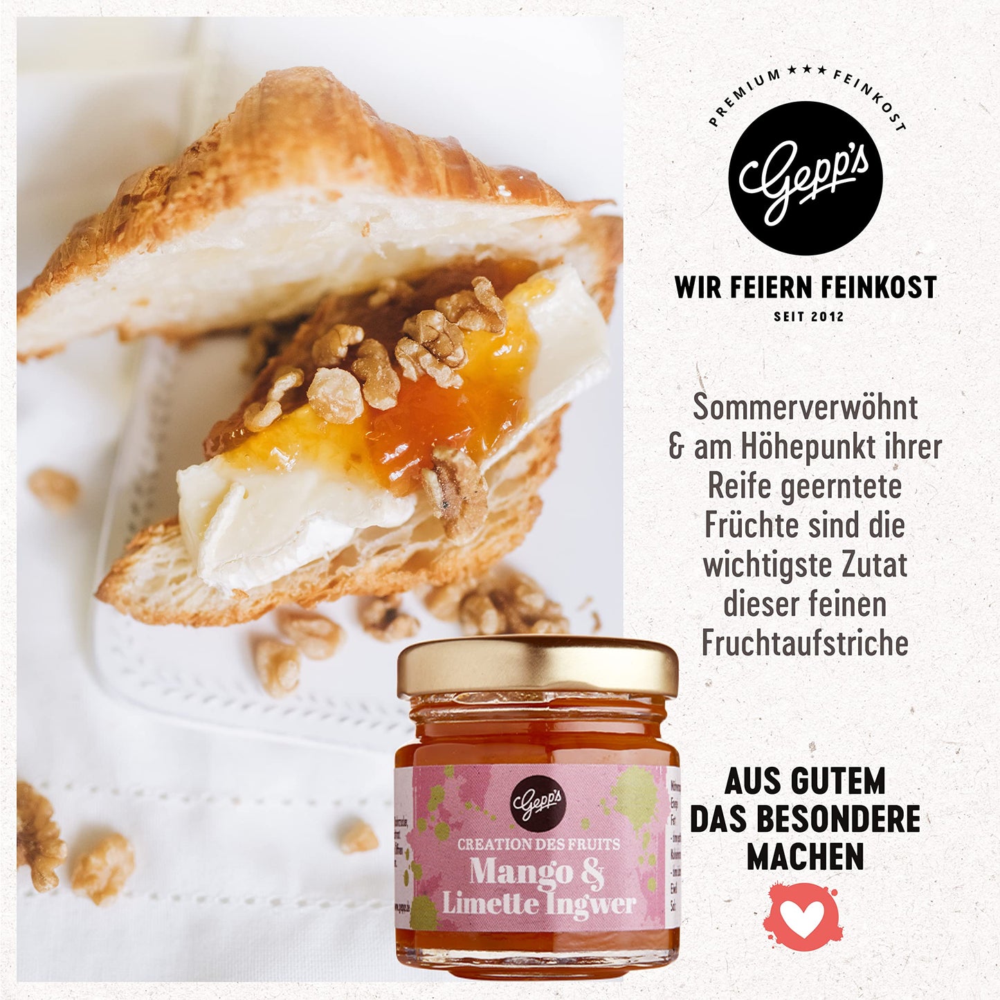 Gepp's Feinkost Frühstück Marmeladen Set I Mini Konfitüren in verschiedenen Geschmacksrichtungen I Geschenkset mit Spezialitäten wie Mango Ingwer Erdbeer & Champagner Fruchtaufstrich