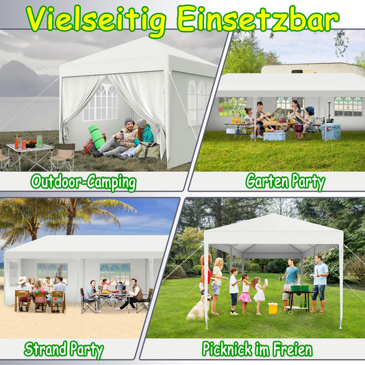 YRHome Pavillon 3x3 m Partyzelt Zelt Stabil Wasserdicht Winterfest UV-Schutz Gartenpavillon Festzelt Bierzelt Camping Zelt mit Seitenteilen & Fenstern für Garten und Camping,Weiß