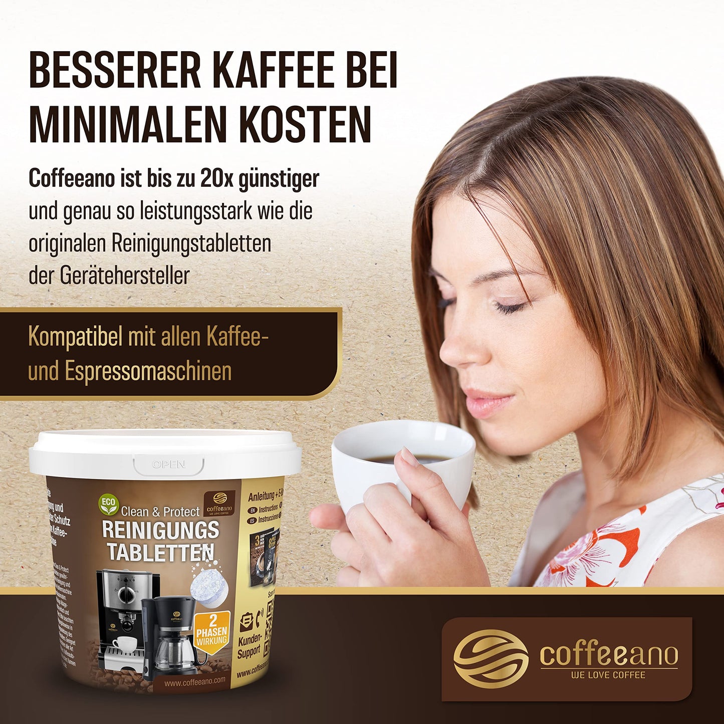 80 x 2-Phasen Reinigungstabletten für Jura Kaffeevollautomaten - Coffeeano Reinigungstabs für Jura Kaffeevollautomaten - Reiniger für Kaffeemaschinen