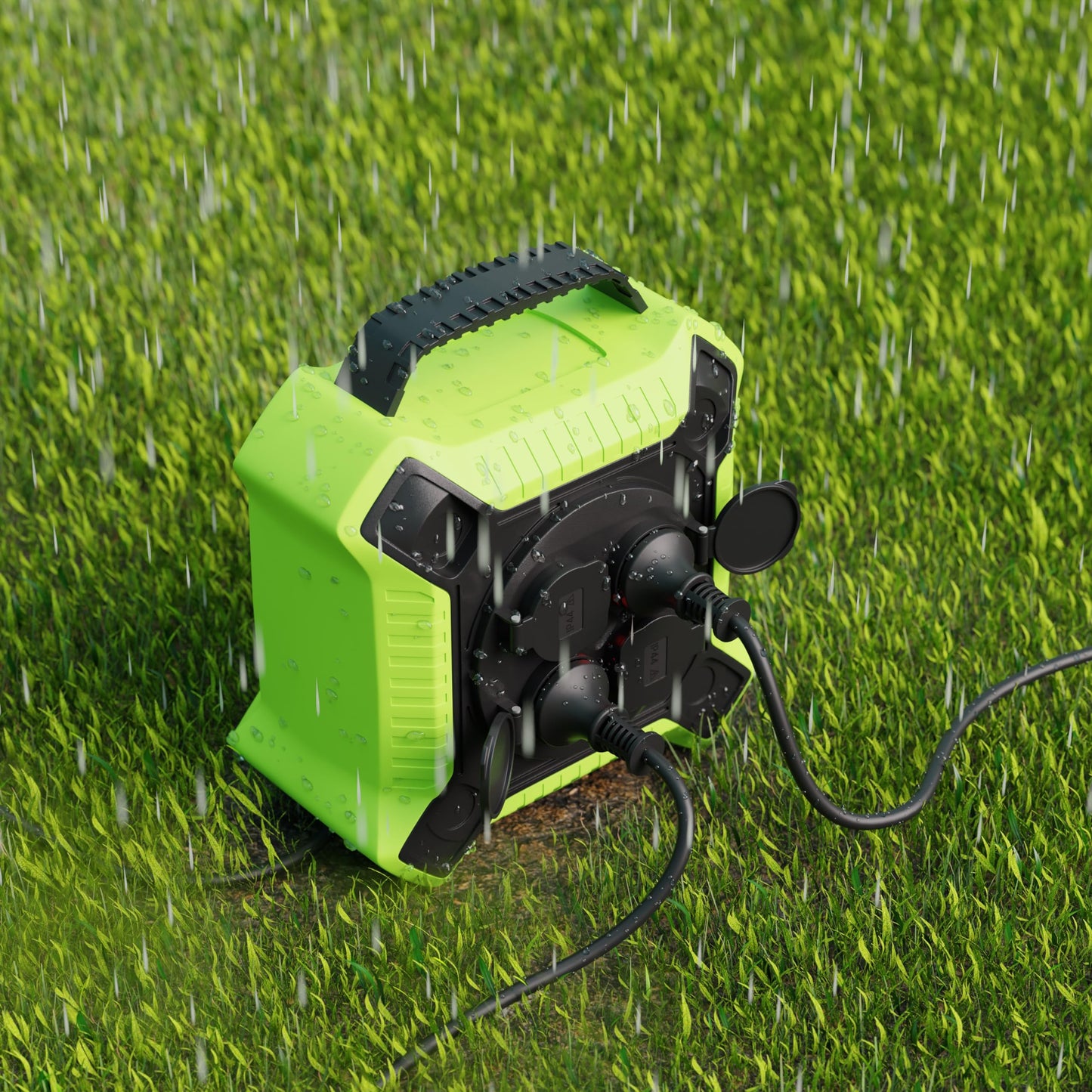 MutecPower Kabeltrommel 15m Outdoor IP44 mit 4 schutzkontaktsteckdosen, kabelrolle außen H05RR-F 3G1,5 Schwartz/Grün