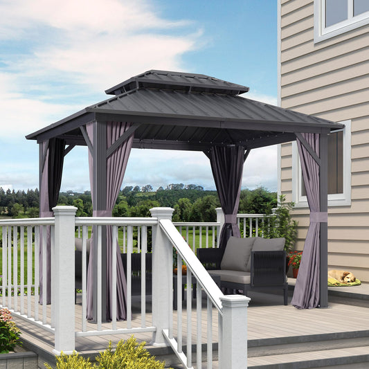 PURPLE LEAF Alu Pavillon 2.4 x 3 m Festem Dach, Basisch Pavillon Wasserdicht Stabil Winterfest Gartenpavillon mit Seitenteilen Stahldach Hardtop Pavillon für Grillpavillon, Grau