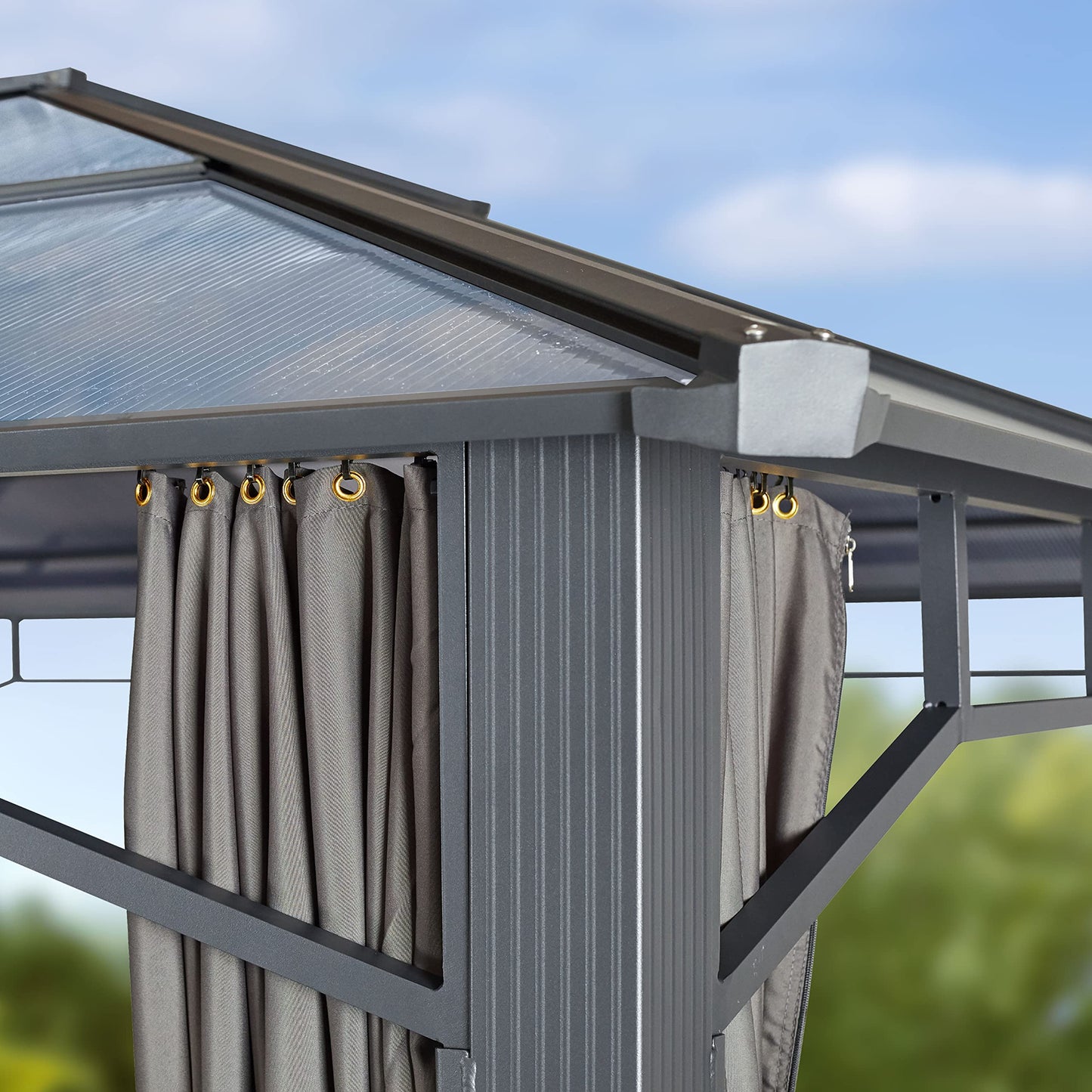 TOOLPORT Gartenpavillon 3x4 m wasserdicht ALU Deluxe Polycarbonat Dach ca. 8mm Pavillon 4 Seitenteile Partyzelt grau 9x9cm Profil