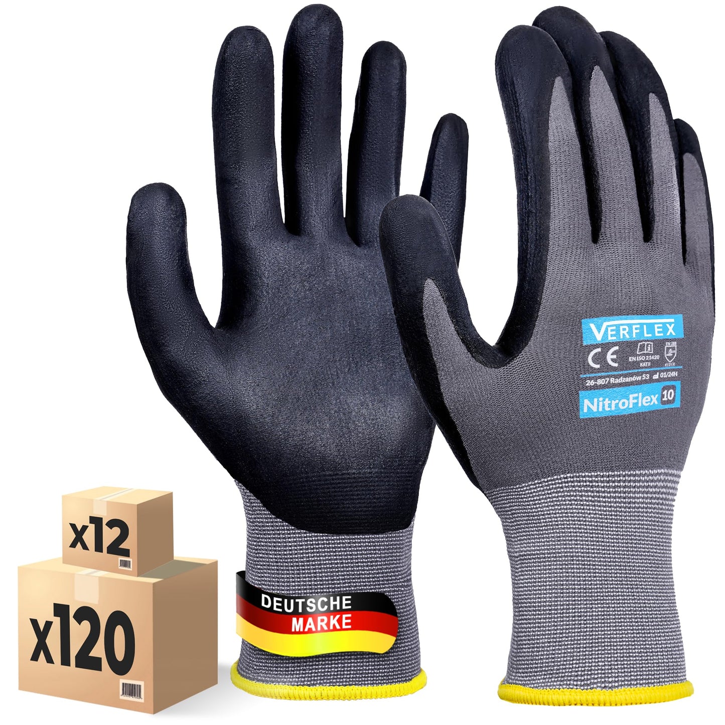 MK-Glove Arbeitshandschuhe Herren aus Nylongewirke (12 Paar) - Präzise und Angenehme Schutzhandschuhe - Robust Montagehandschuhe aus Atmungsaktiv Maschenware - Grau - 10-XL