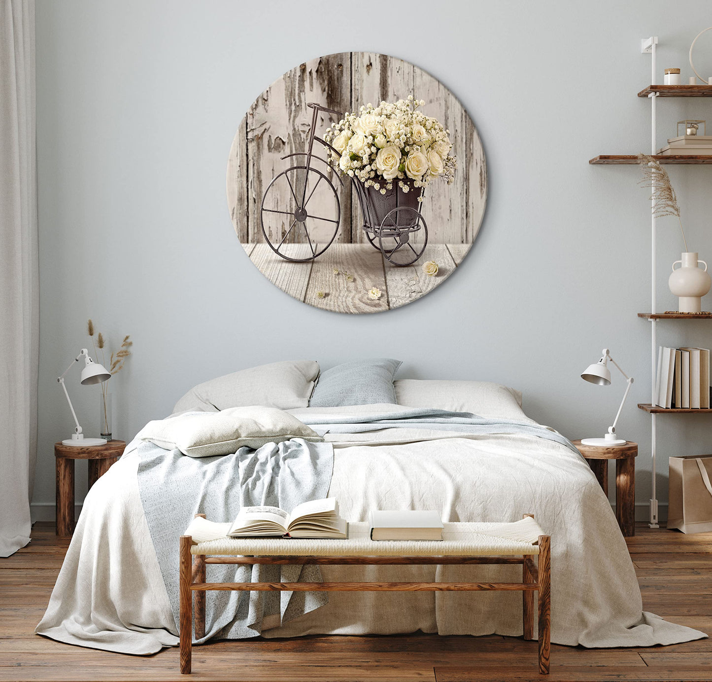 murando - runde Bilder Blumen Holzoptik 40x40 cm Leinwandbild 1 tlg Kunstdruck modern Wandbilder XXL Wanddekoration Design Wand Bild Rose Fahrrad Herz n-C-10010-bc-a