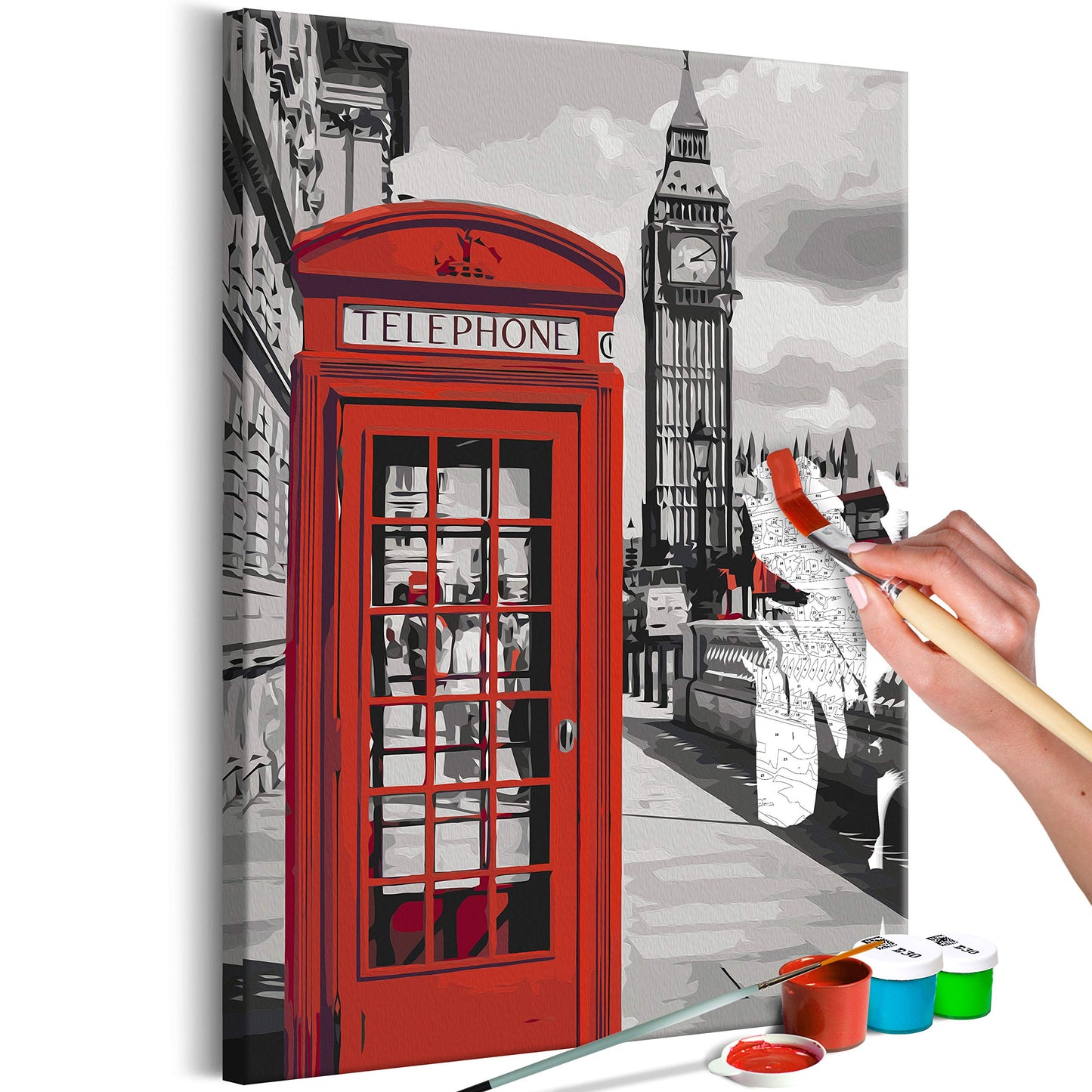 murando - Malen nach Zahlen London Telefonzelle 40x60 cm Malset mit Holzrahmen auf Leinwand für Erwachsene Kinder Gemälde Handgemalt Kit DIY Geschenk Dekoration n-A-0721-d-a