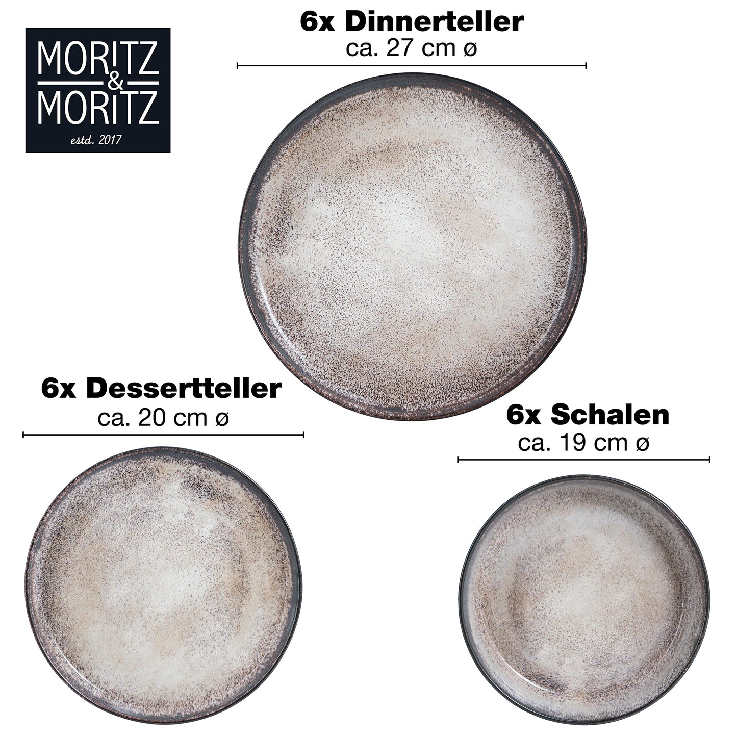 Moritz & Moritz VIDA Geschirrset 6 Personen Beige 18-tlg. - Modernes Porzellan Geschirr Set - Kratz-, Mikrowellen- & Spülmaschinenfest, Essgeschirr, Tafelservice, Kombiservice 6 Personen