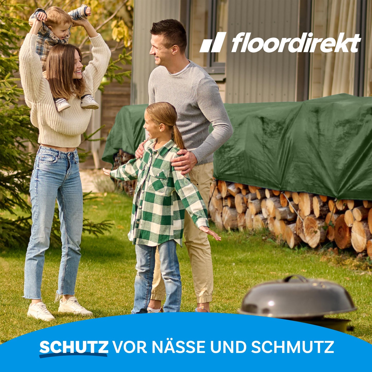 Floordirekt Abdeckplane | Gewebeplane | Schutzplane | Bootsplane | Zeltunterlage für Camping & Outdoor | Garten wasserdichte Plane mit Ösen Bauplane Viele Größen & Farben 1,5x6m 9m² 80 g/m², Grün