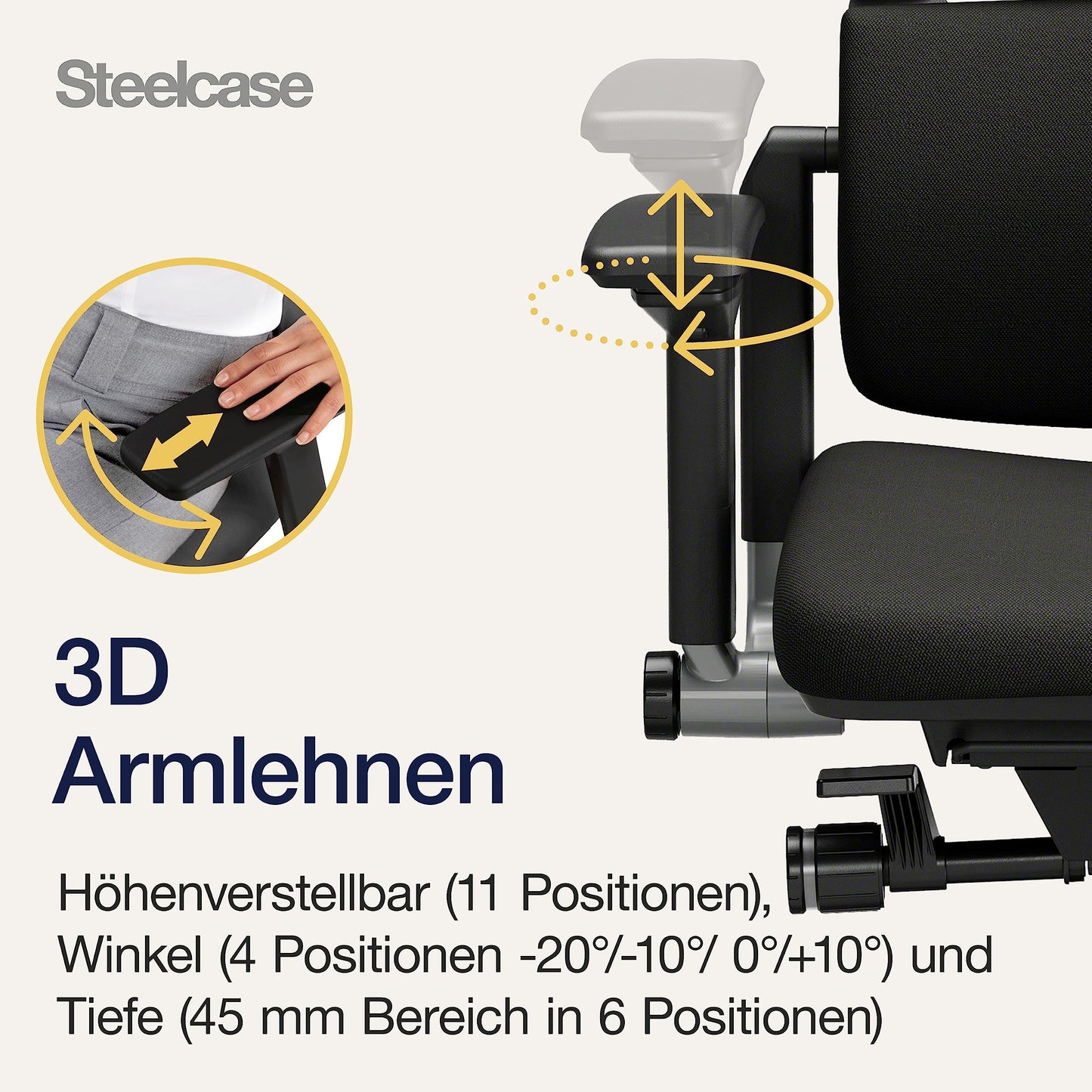 Steelcase Please Ergonomischer Bürodrehstuhl mit höhenverstellbarer Lumbalstütze Onyx Schwarz