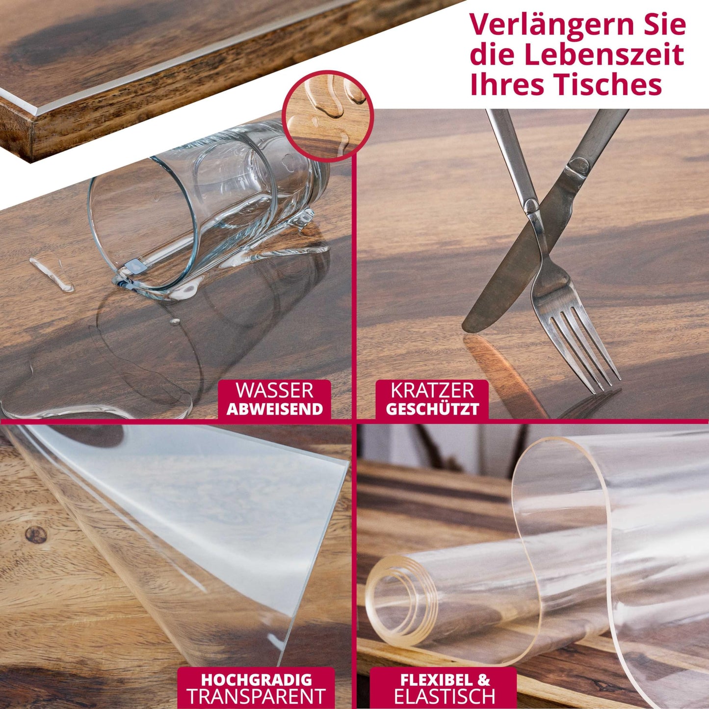 Transparente Folie 2mm abgeschrägte V Kante, glasklar und Hochglanz Schutzfolie Tischschutz Tischdecke Größe wählbar Eckig 90 x 160 cm Schutztischdecke