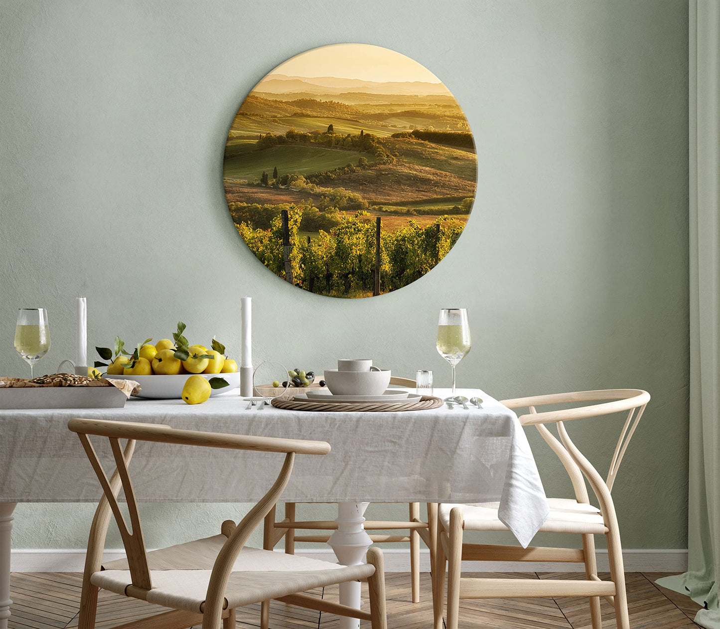 murando - runde Bilder Landschaft Toskana 80x80 cm Leinwandbild 1 tlg Kunstdruck modern Wandbilder XXL Wanddekoration Design Wand Bild Berge Bäume Natur Panorama c-B-10043-bc-a