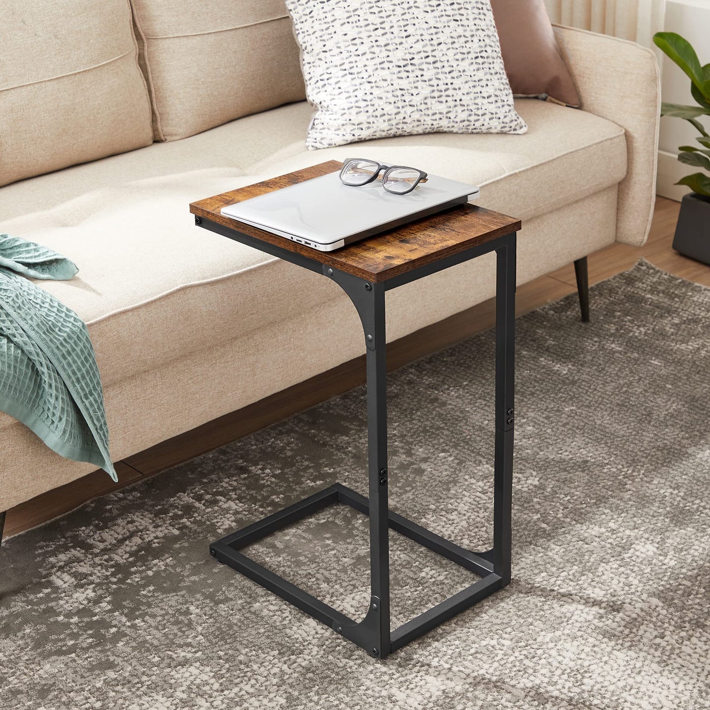 VASAGLE Beistelltisch, Sofa-Spitze, Nachttisch, TV-Platte, für Wohnzimmer, Schlafzimmer, industrieller Stil, Braun/Schwarz LET350B01