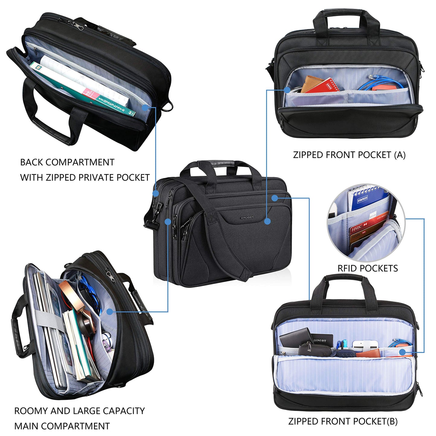 KROSER 18 Zoll Handtasche, Laptoptasche bis 17,3 Zoll, wasserdicht, dehnbar, Dokumententasche mit Schultergurt, für Reisen/Geschäft/Schule/Herren/Damen, Laptop Bag