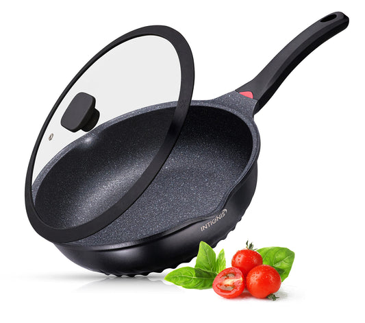 INTIGNIS® Premium-Bratpfanne mit Deckel, Kratzfest, 28 cm, Extra Tief, Kompatibel mit allen Herdarten, Einschließlich Induktion, Frei von Chemikalien, Super Antihaftbeschichtet