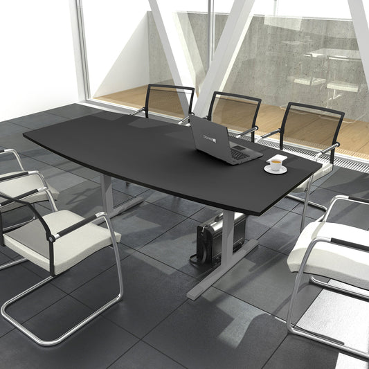 Weber Büro Easy Konferenztisch Bootsform 180x100 cm Anthrazit Besprechungstisch Tisch, Gestellfarbe:Silber