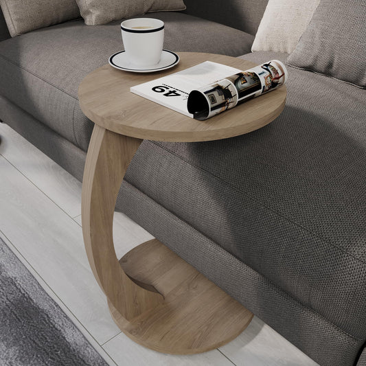 sugodesign Couchtisch mit Rollen, Kleiner Beistelltisch C Form, stylischer Sofatisch in schöner Smoky-Oak-Optik, runder Tisch als Ablagefläche für Couch und Sofa, Beistelltisch Couch