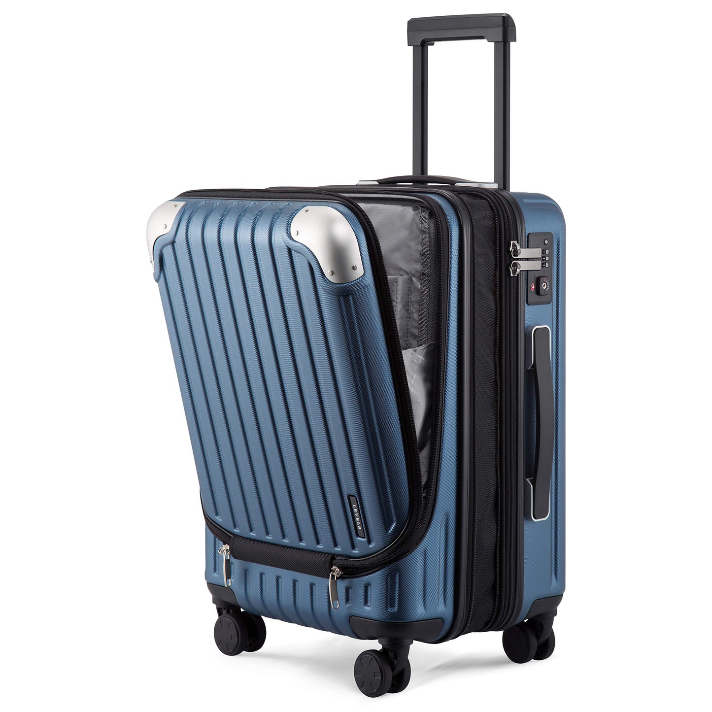 LEVEL8 Koffer Trolleys Leicht ABS+ PC Handgepäck Hartschalen-Koffer Trolley Rollkoffer Reisekoffer Erweiterbar, TSA, 4 Rollen, 55 cm, 36-42 Liter, Blau