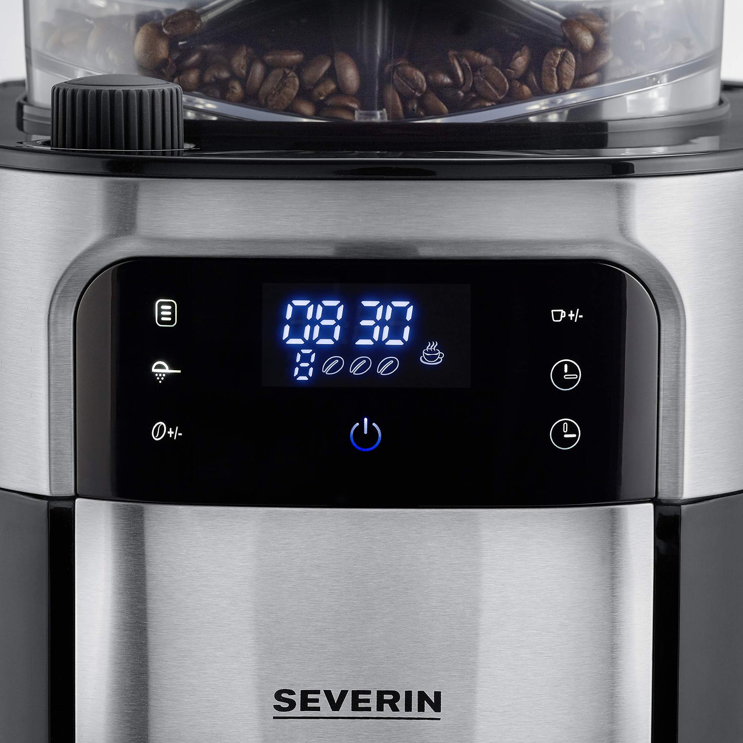 SEVERIN Filterkaffeemaschine mit Edelstahl-Mahlwerk und Thermokanne, feinste Mahlung und individuell auswählbarer Mahlgrad, 1000 W, für bis zu 8 Tassen / ca. 1 Liter, Schwarz, KA 4814