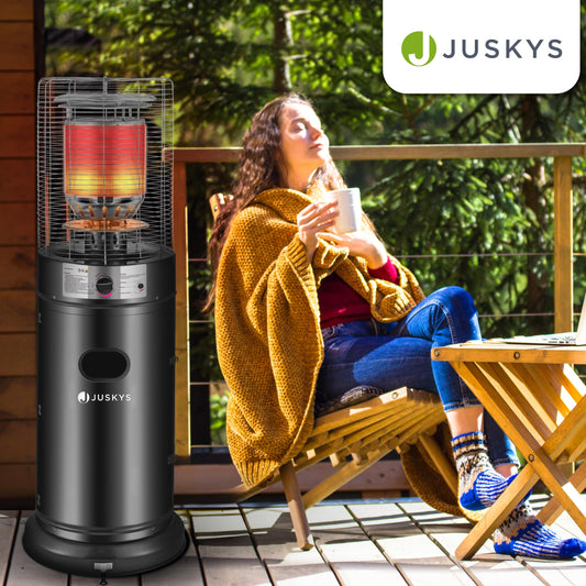 Juskys Outdoor Heizstrahler Cuna mit 11 kW Gas-Brenner - Heizpilz Terrassenheizer mit Gas für Terrasse Balkon und Garten - für 5 und 11 kg Gasflaschen