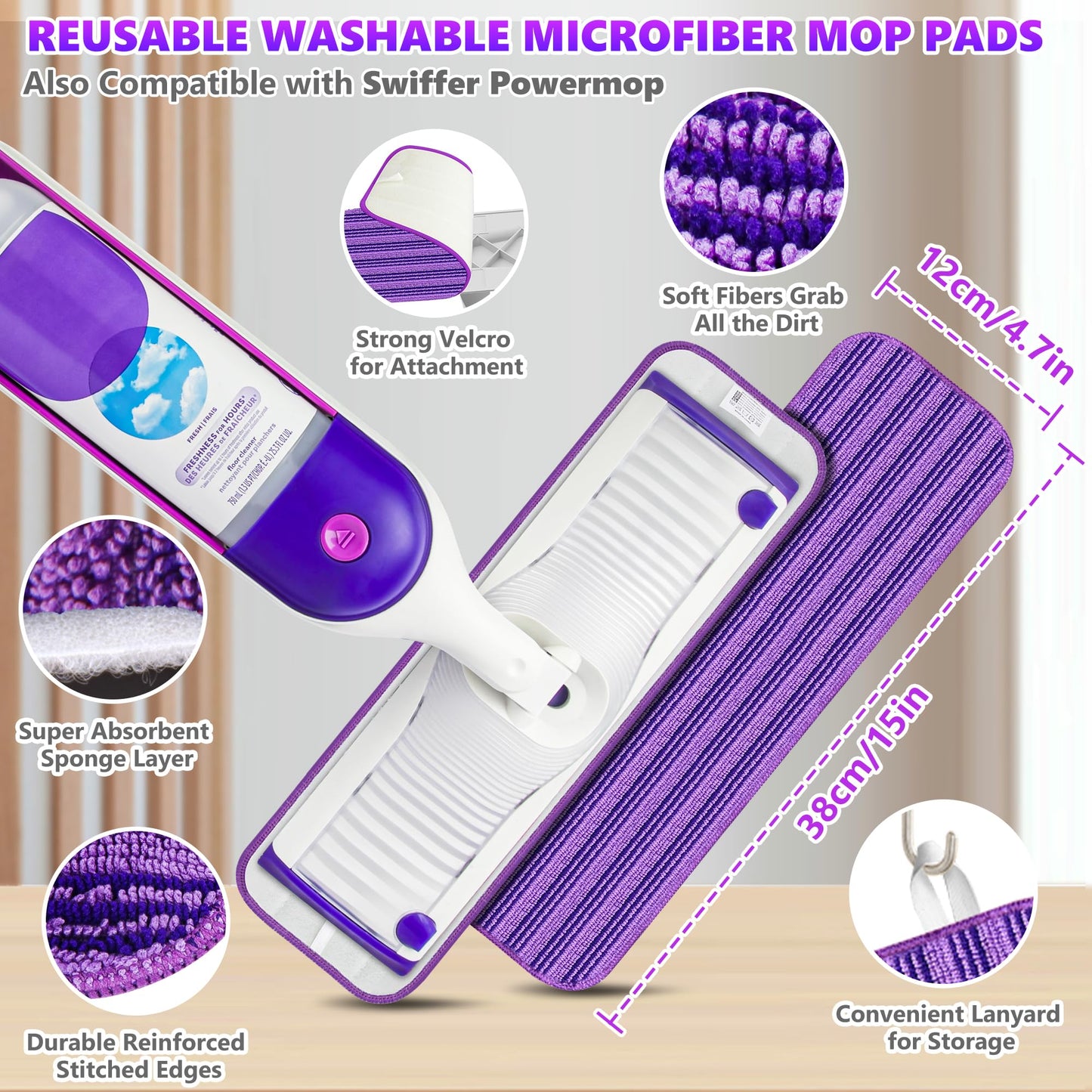 Wischer mit Sprühfunktion Sprühwischer - SEVENMAX Wischmopp Bodenwischer mit Sprühfunktion und 3 Mikrofaser Bezug 550ML Wassertank Spray Mop für Fliesen Laminat Parkett Holzböden Schnelle Reinigung
