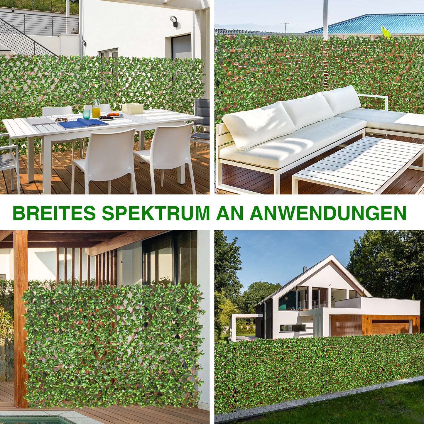 jarolift Künstliche Pflanzenwand Sichtschutz Wandbegrünung Balkon Gartenzaun, auch für Innenwände geeignet, mit Spalier, Efeu 200 x 100 cm