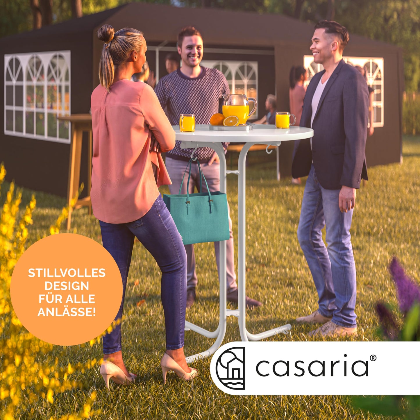 Casaria® Stehtisch Ø 70 cm Klappbar Rund Stabil Garten Hoch Holz pulverbeschichtet Metall Hochtisch Bistrotisch Partytisch Bartisch Biertisch Weiß