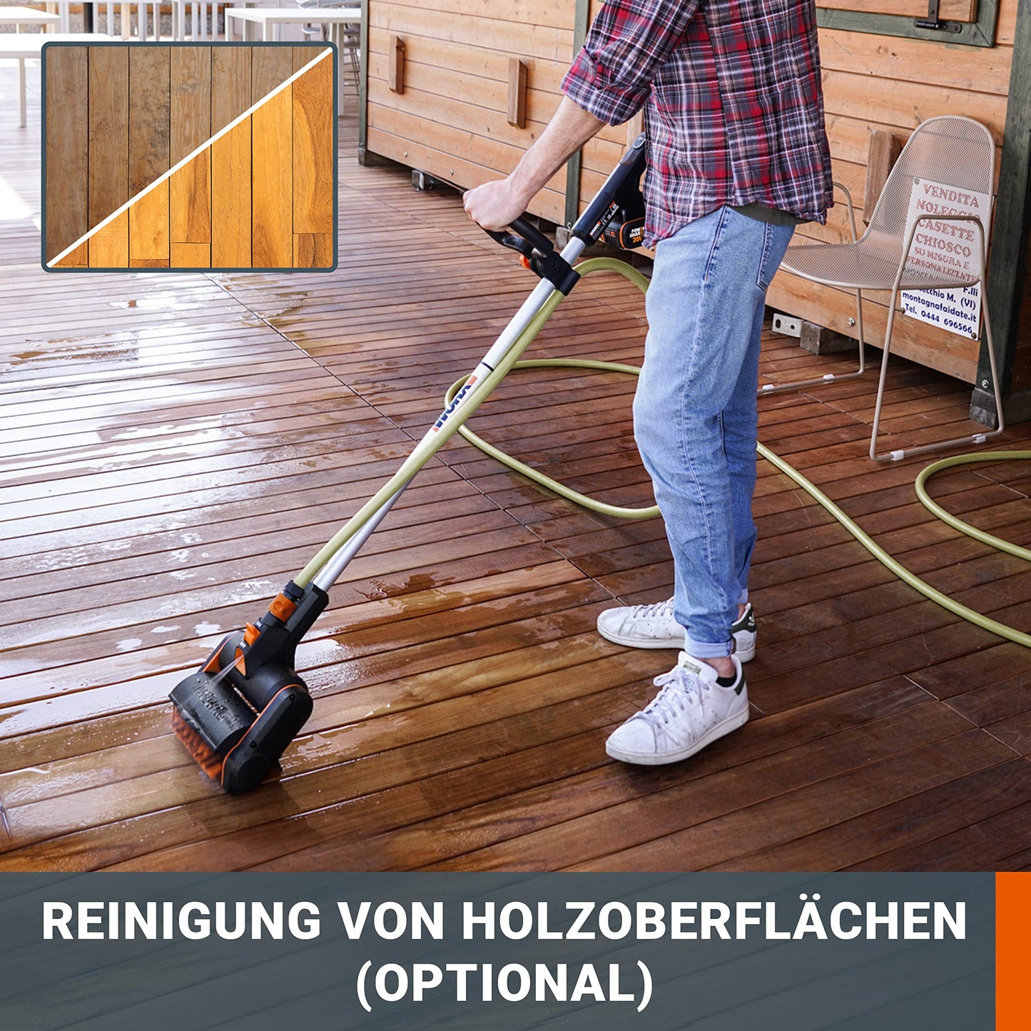 WORX WG441E.9 Akku-Multi-Bürste 20V -multifunktionale Oberflächenbürste für Stein-& Holfzflächenreinigung & Unkrautentfernung -integrierter Wasseranschluss -PowerShare kompatibel-ohne Akku & Ladegerät