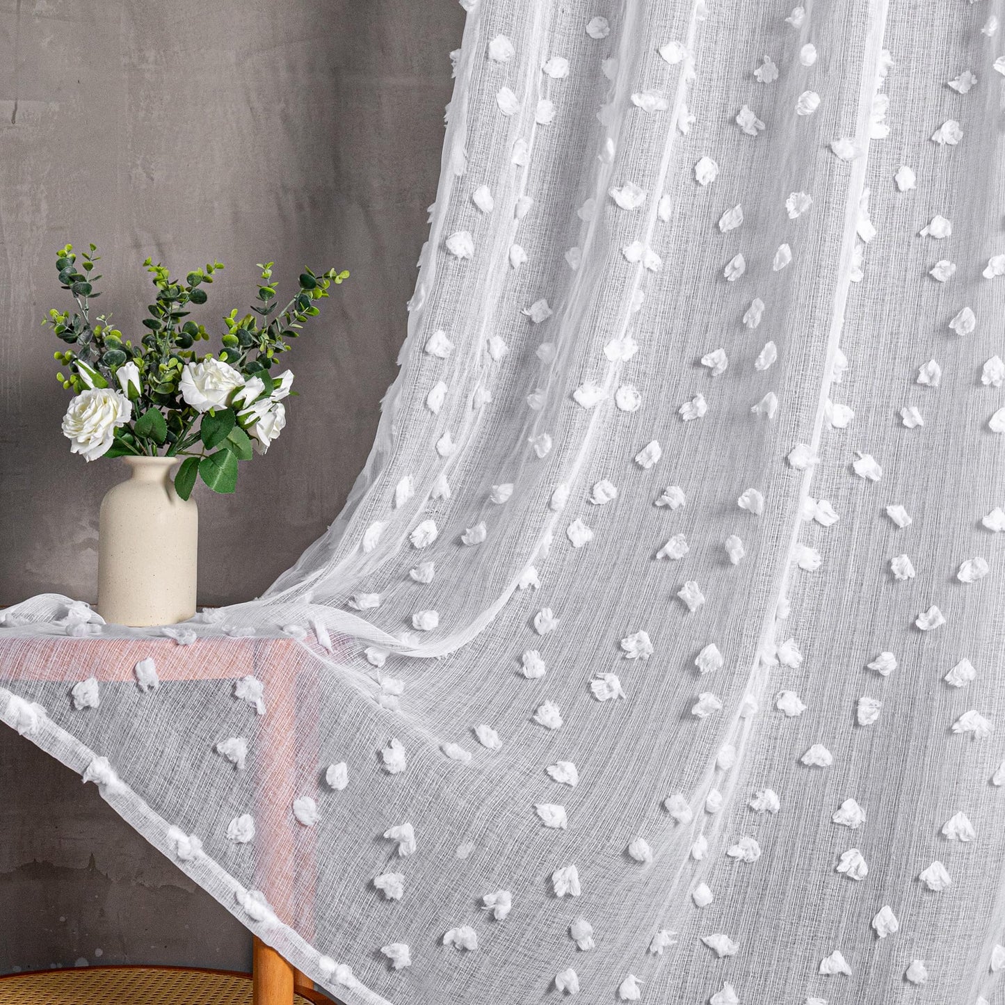 MYSKY HOME Gardine Weiß 2er Set Vorhänge mit Ösen Sheer Voile Vorhang Kinderzimmer Gardinen Wohnzimmer Modern Stickerei Ösenschal Transparent Dekoschal für Schlafzimmer H 245 x B 140 cm, Weiss