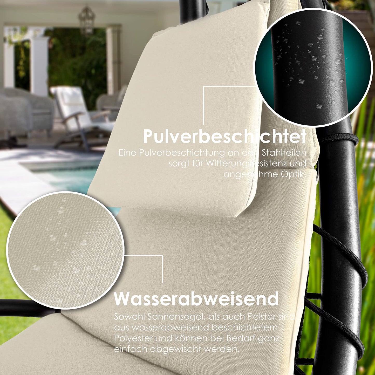 KESSER® Schwebeliege mit Sonnenschirm, Hängeliege, Sonnenliege H200, L194, B100 cm, Relaxliege, Schaukelliege Hängematte, bis 120 kg belastbar, Auflagen - Nackenkissen, Inkl. Tasche