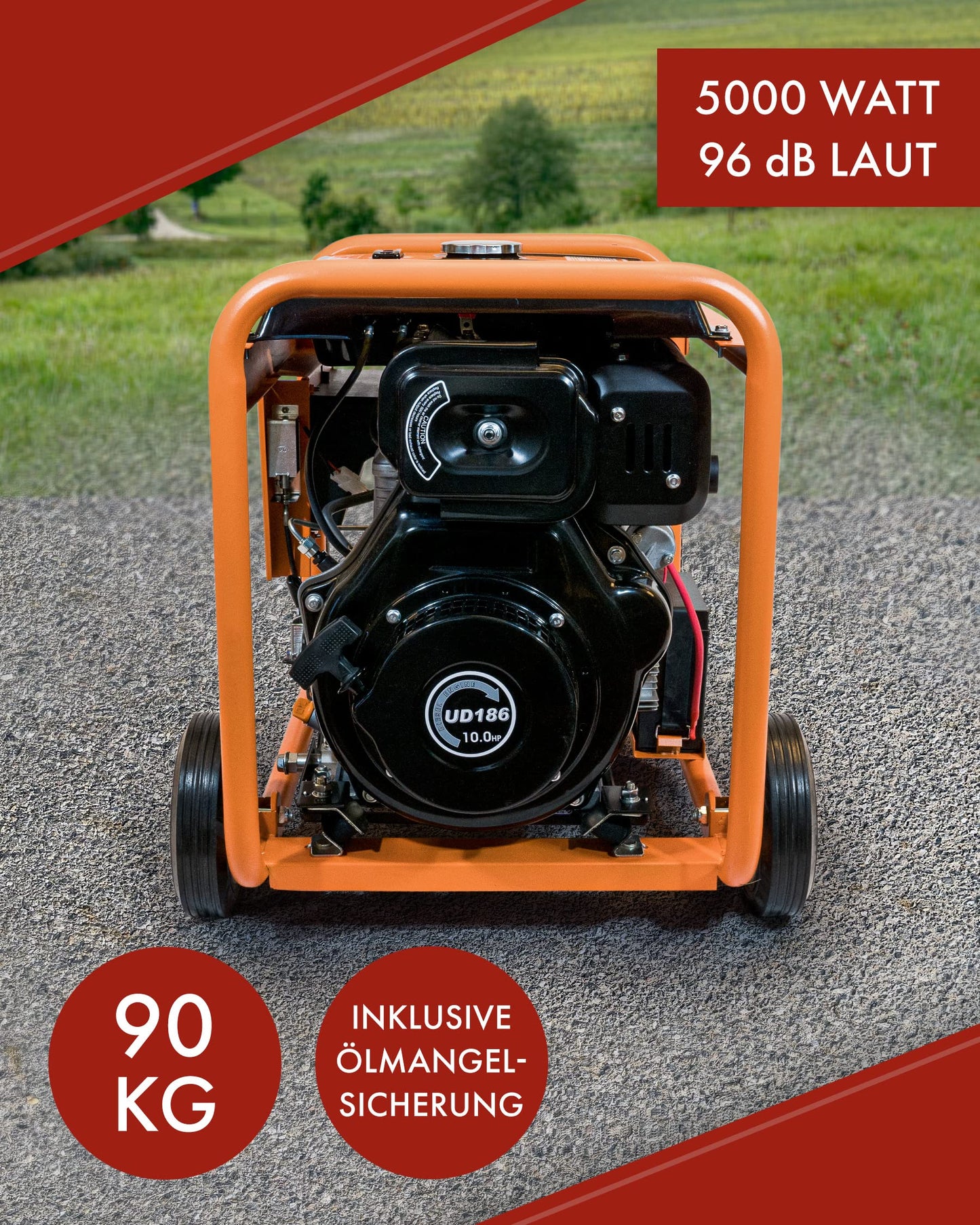 Stromerzeuger KW5500 1-Phasig 5000Watt Diesel Generator Notstromaggregat Orange