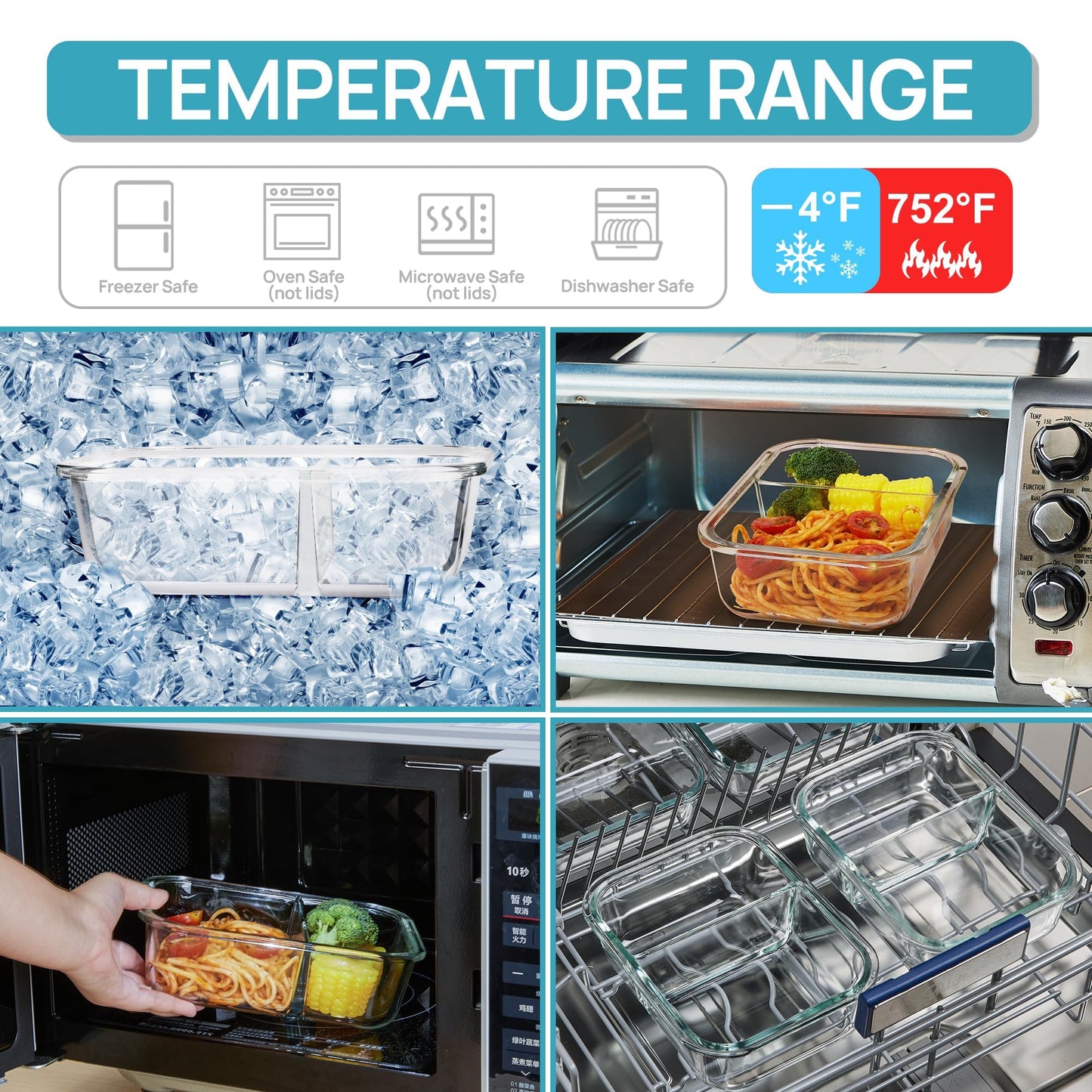 Vtopmart 5er 33oz Meal Prep Boxen, Glasbehälter mit Deckel, Frischhaltedosen Glas mit Deckel für Mikrowelle, Ofen, Gefrierschrank und SpüLmaschine
