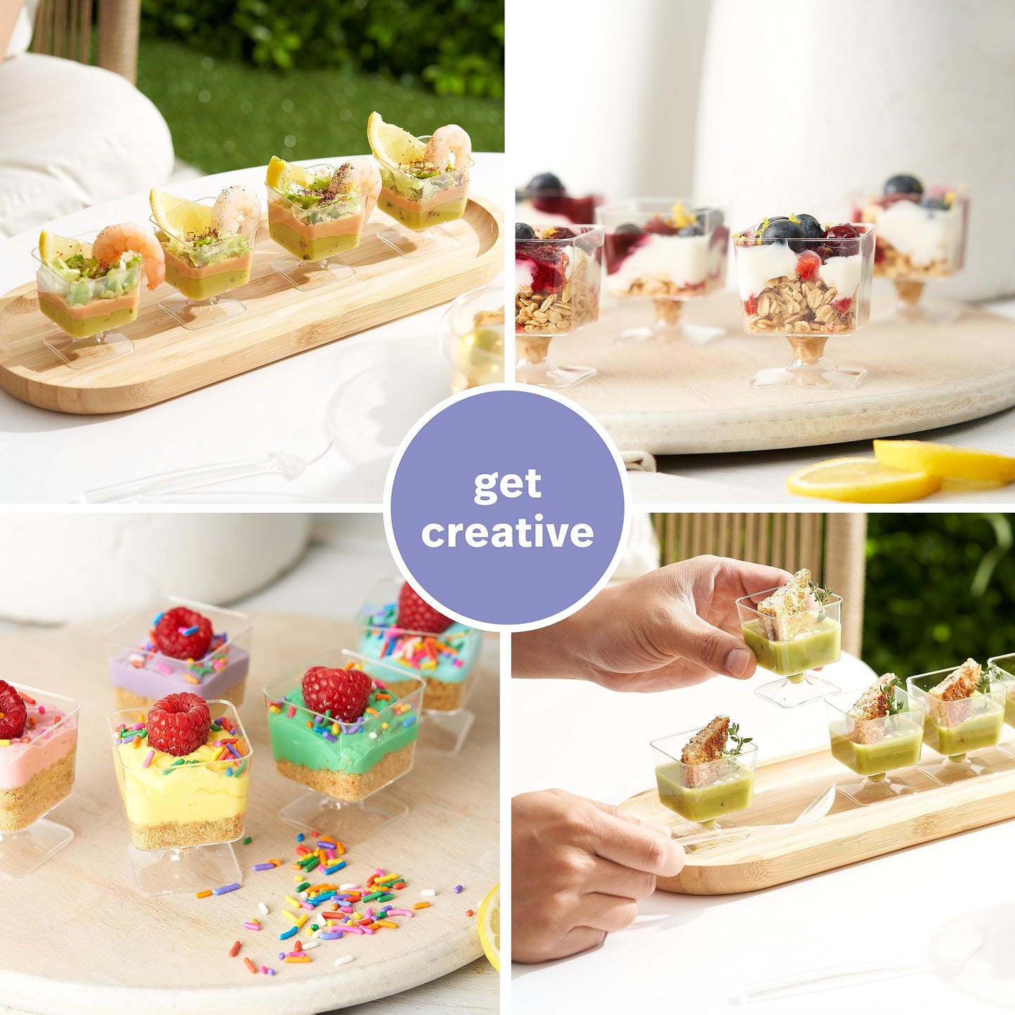 MATANA 100 Mini Plastik Dessertschalen, Dessertgläser mit Fuß für Partys, 60ml - Kleine Dessert Schalen, Dessertbecher, Plastikbecher Nachspeise
