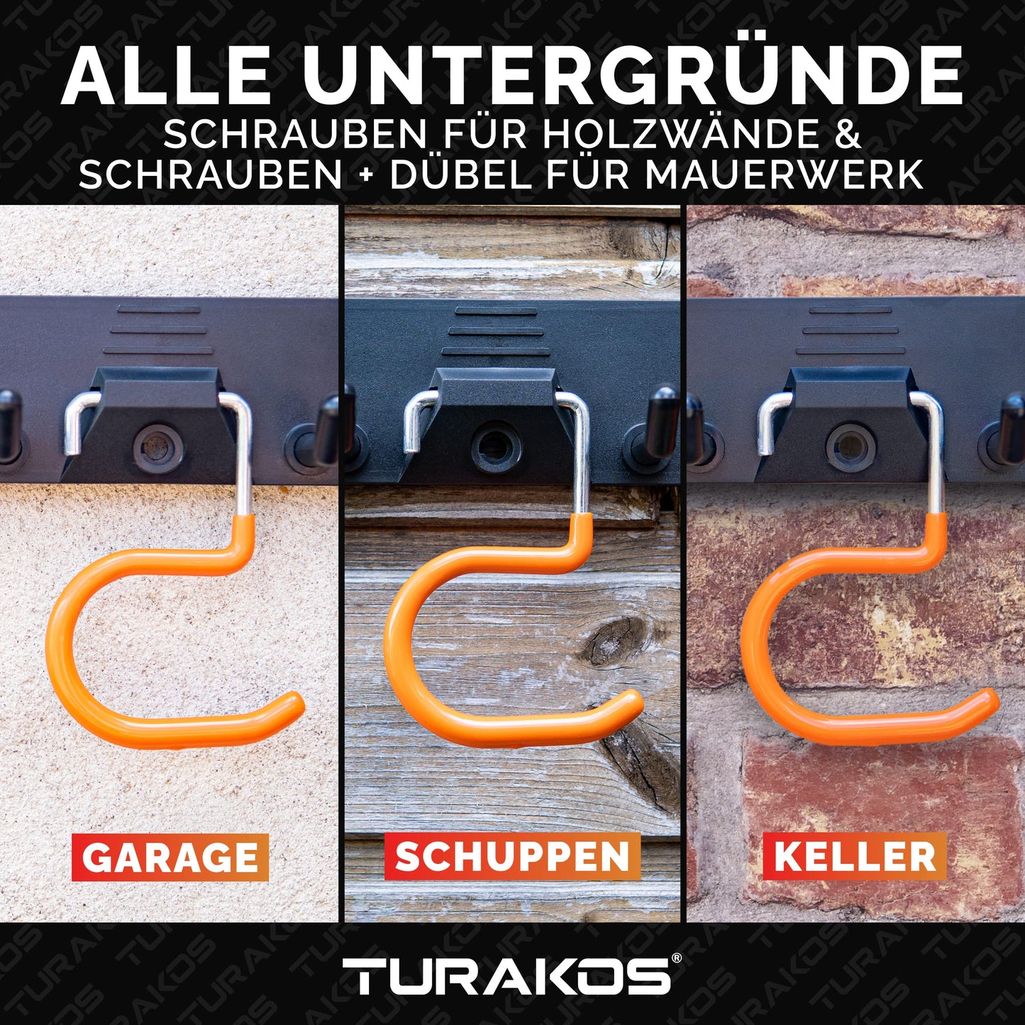 TURAKOS Gartengerätehalter - 4x 40cm Gerätehalter Wandhalterung mit Anti-Rutsch Gummierung, Gartengeräte Aufhängung für Garage, Geräteschuppen, Keller