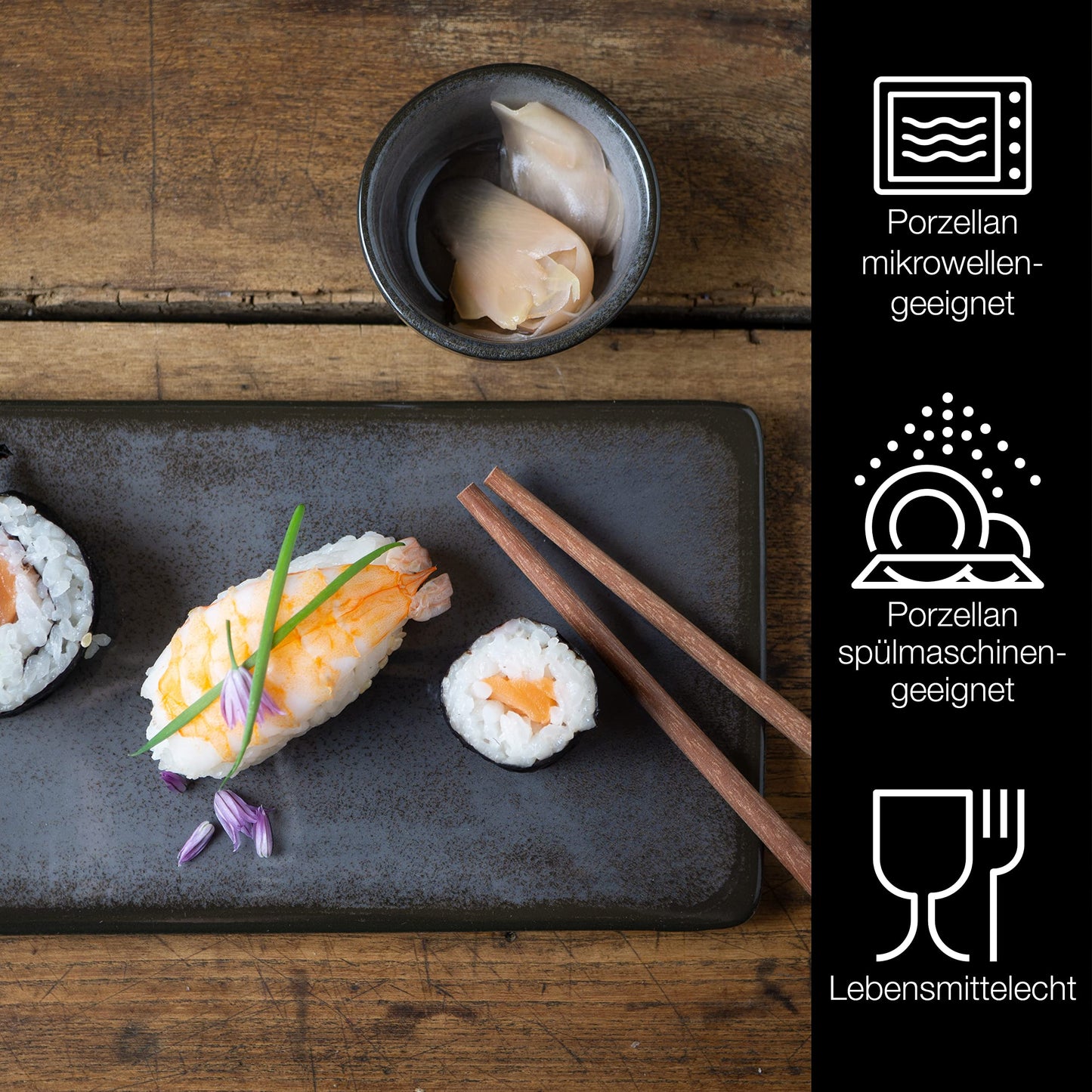 Moritz & Moritz VIDA 10-tlg. Sushi Geschirr Set für 2 Personen - Sushi Servierset mit 2x Sushi-Teller, Dip-Schälchen und Stäbchen