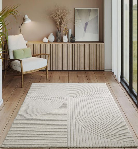 the carpet Everest - moderner Kurzflor Teppich Wohnzimmer Schlafzimmer mit Hoch-Tief-Effekt, 3D Effekt, hohe Flordichte und angenehm weich, Panglao Design, Creme, 160 x 230 cm