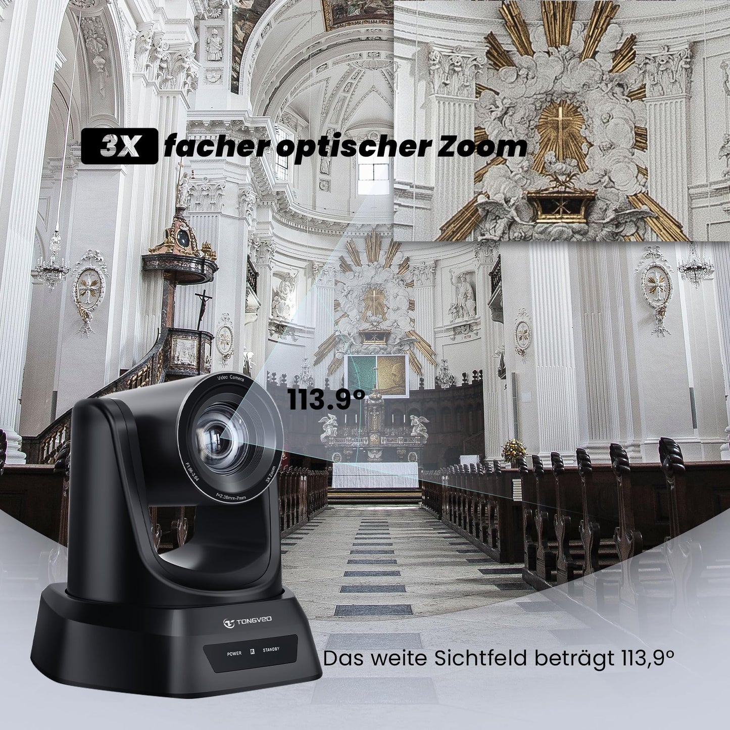 TONGVEO Konferenzraum-Kamera-System mit Bluetooth-Mikrofon, 3X 1080P 60fps USB HDMI PTZ Video-Kamera-Kit für Meeting Ausbildung Kirche funktioniert mit Microsoft Teams, Zoom, OBS, PC(Cam + Mic)