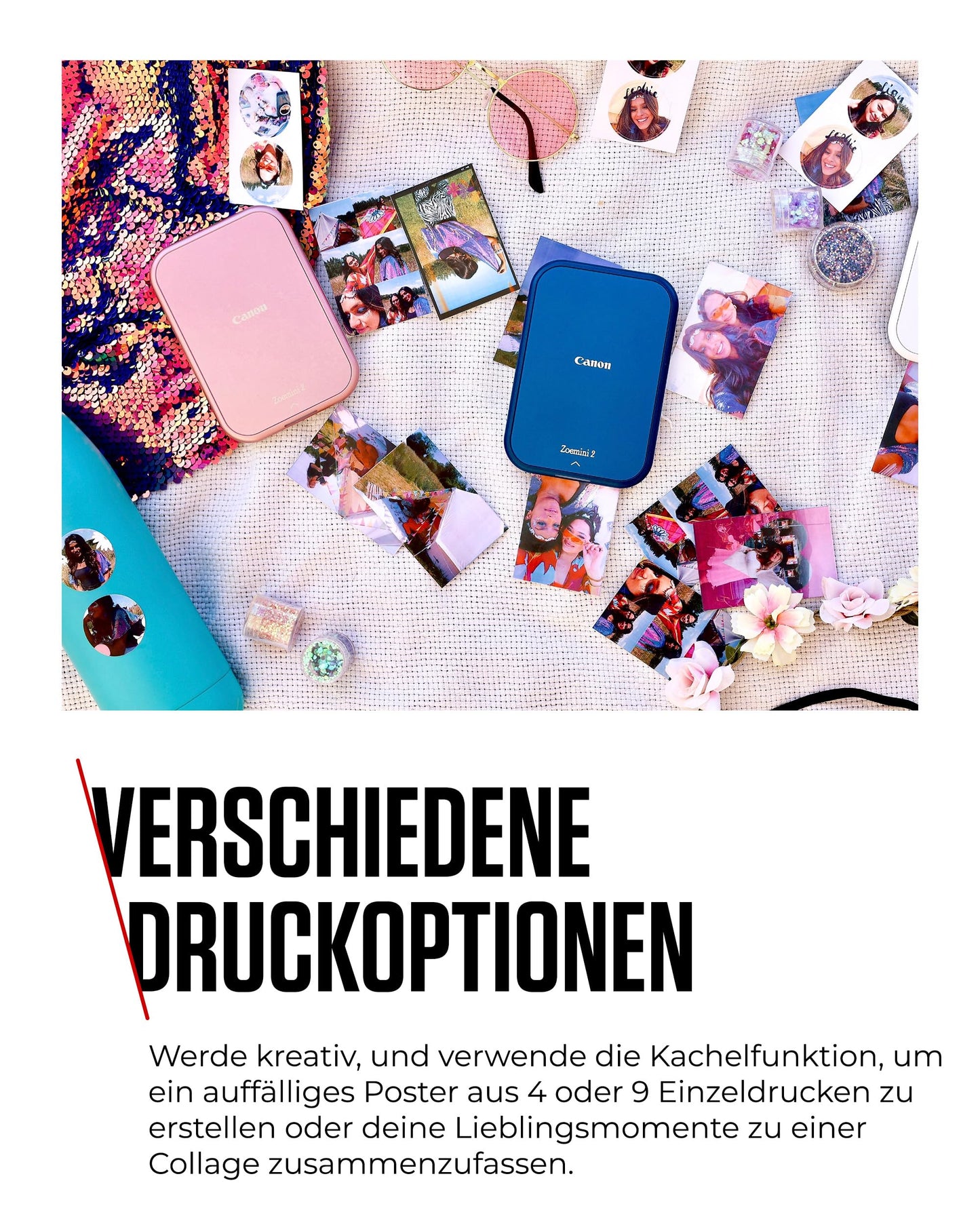 Canon Zoemini 2 Mini Fotodrucker mobil tragbar unterwegs Hosentasche Printing KIT (Fotodruck 5x7,6 cm, Smartphone + Tablet, eingebauter Akku) Marineblau [+ 20er Zink Druck-Set + 10er Circle Sticker]