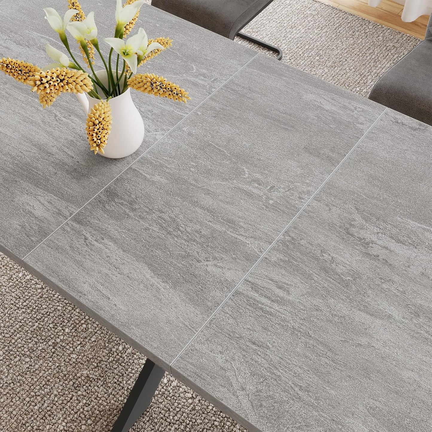 jiexi Essgruppe für 4-6 Personen, Ausziehbarer Esstisch 130-170 cm, Grauer MDF-Holztisch mit 6 Stühlen für Küche und Wohnzimmer