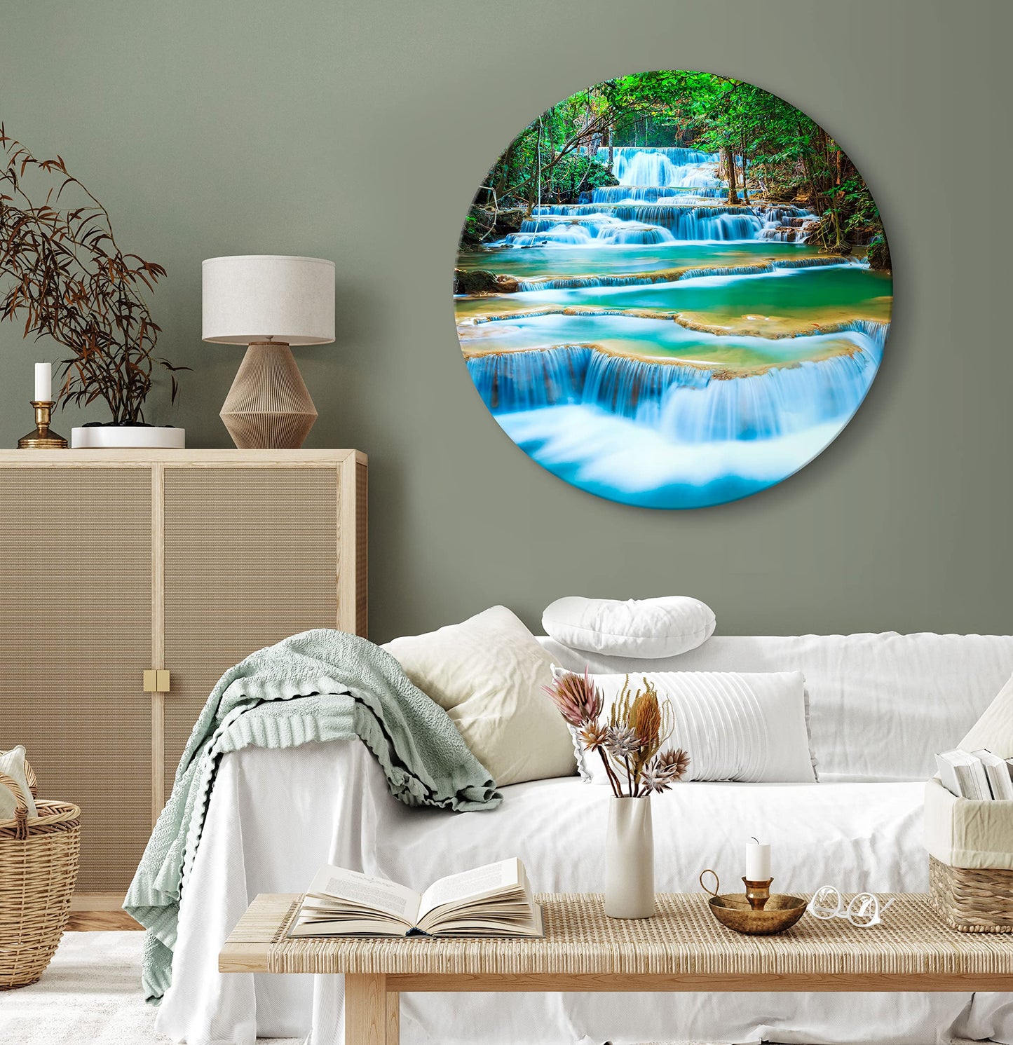 murando - runde Bilder Wasserfall 40x40 cm Leinwandbild 1 tlg Kunstdruck modern Wandbilder XXL Wanddekoration Design Wand Bild Kanchanaburi Thailand Wald Landschaft Natur c-B-10041-bc-a