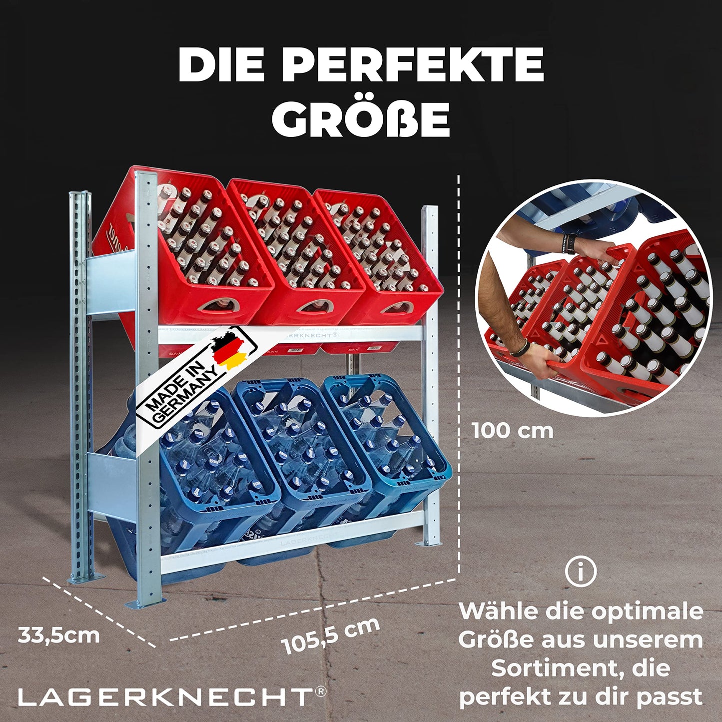 Lagerknecht Getränkekistenregal 6 Kisten Made in Germany professionelle Ordnung für Kisten; Regal für Getränkekisten, Getränkeregal, Wasserkistenregal, Bierkistenregal