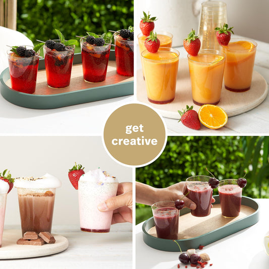 MATANA 50 Premium Plastikbecher, Partybecher, Trinkbecher mit Goldglitter (285ml / 10oz) - Hartplastik Becher, Kunststoffbecher, Mehrwegbecher, Cocktailgläser, Plastikgläser für Hochzeiten & Partys